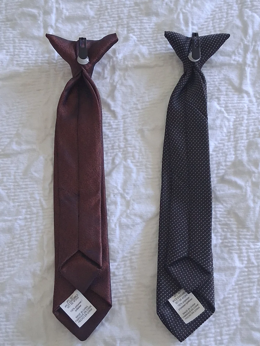 Kid's Clip-On Burgundy and Black Dress Tie Set — Classic Formal Neckties Preppy